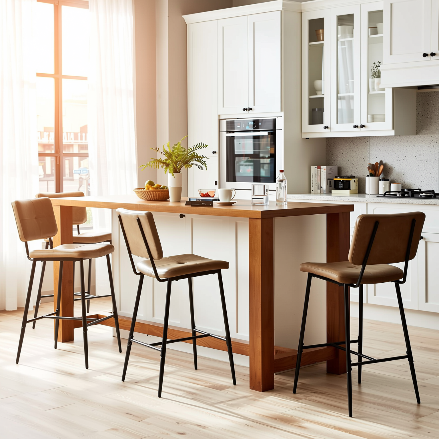 Homy Casa IDP-CS001 4PC Kitchen Dining Set 26.4" Bar Table with 2 Cognac PU Barstools in Brown Open Box