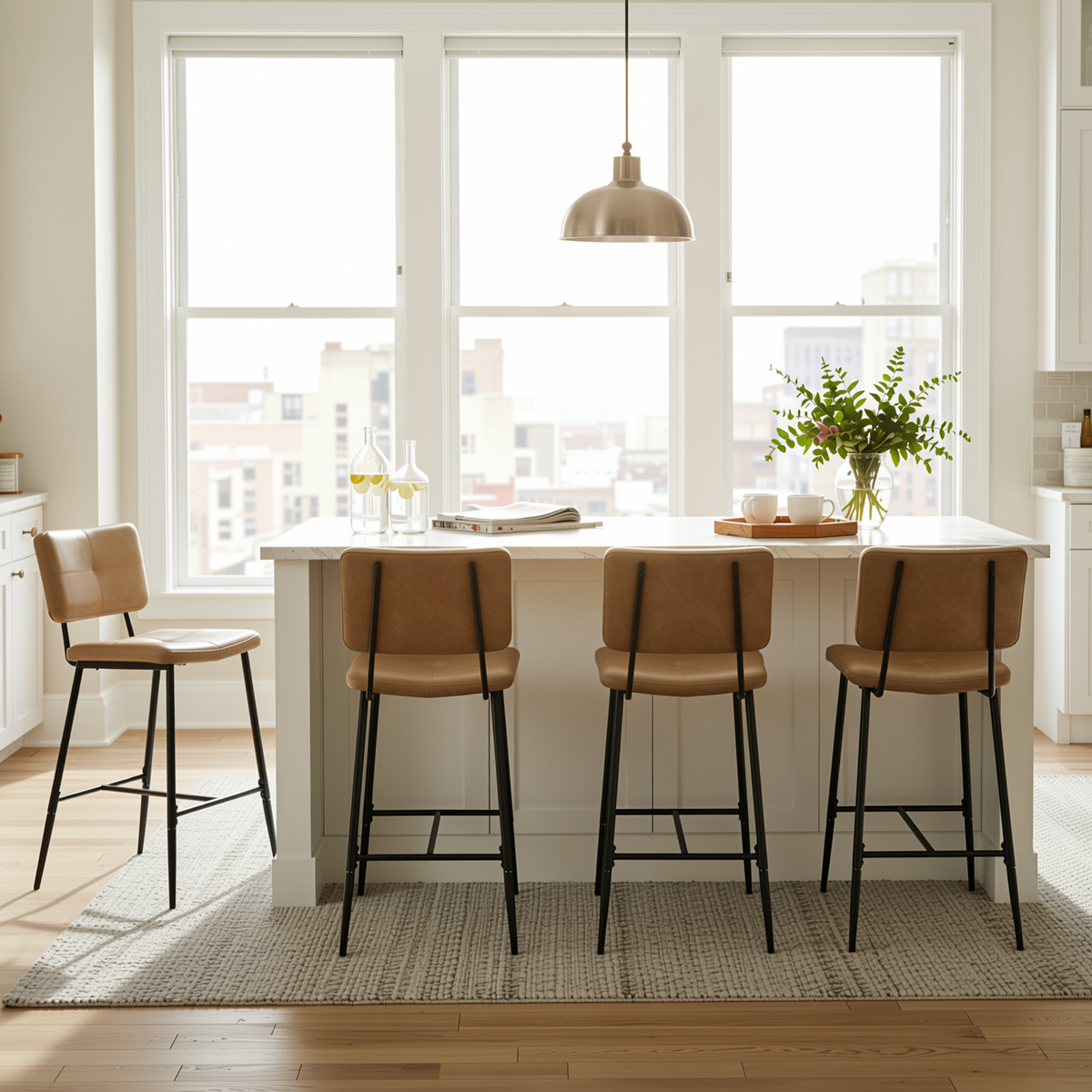 Homy Casa IDP-CS001 4PC Kitchen Dining Set 26.4" Bar Table with 2 Cognac PU Barstools in Brown Open Box