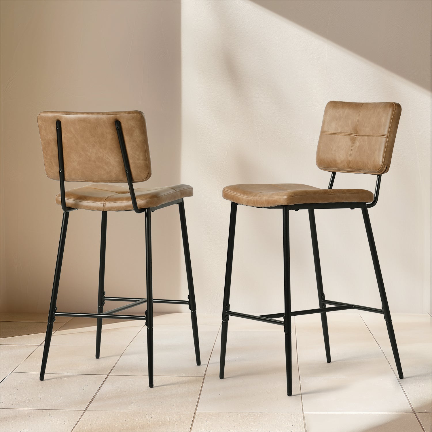 Homy Casa IDP-CS001 Cognac Brown Counter Bar Stools Open Box