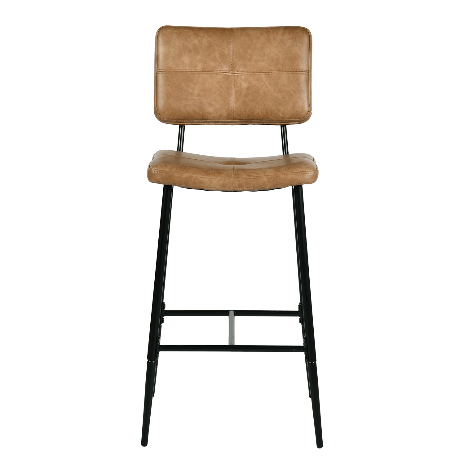 Homy Casa IDP-CS001 Cognac PU Upholstered Bar Stools 26.4" Seat Height for Kitchen Counters and Bars