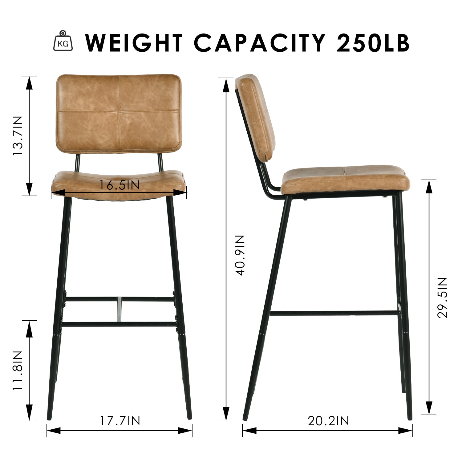 Homy Casa IDP-HB001 Cognac Brown Bar Stools Tall Bar Seating Set Open Box