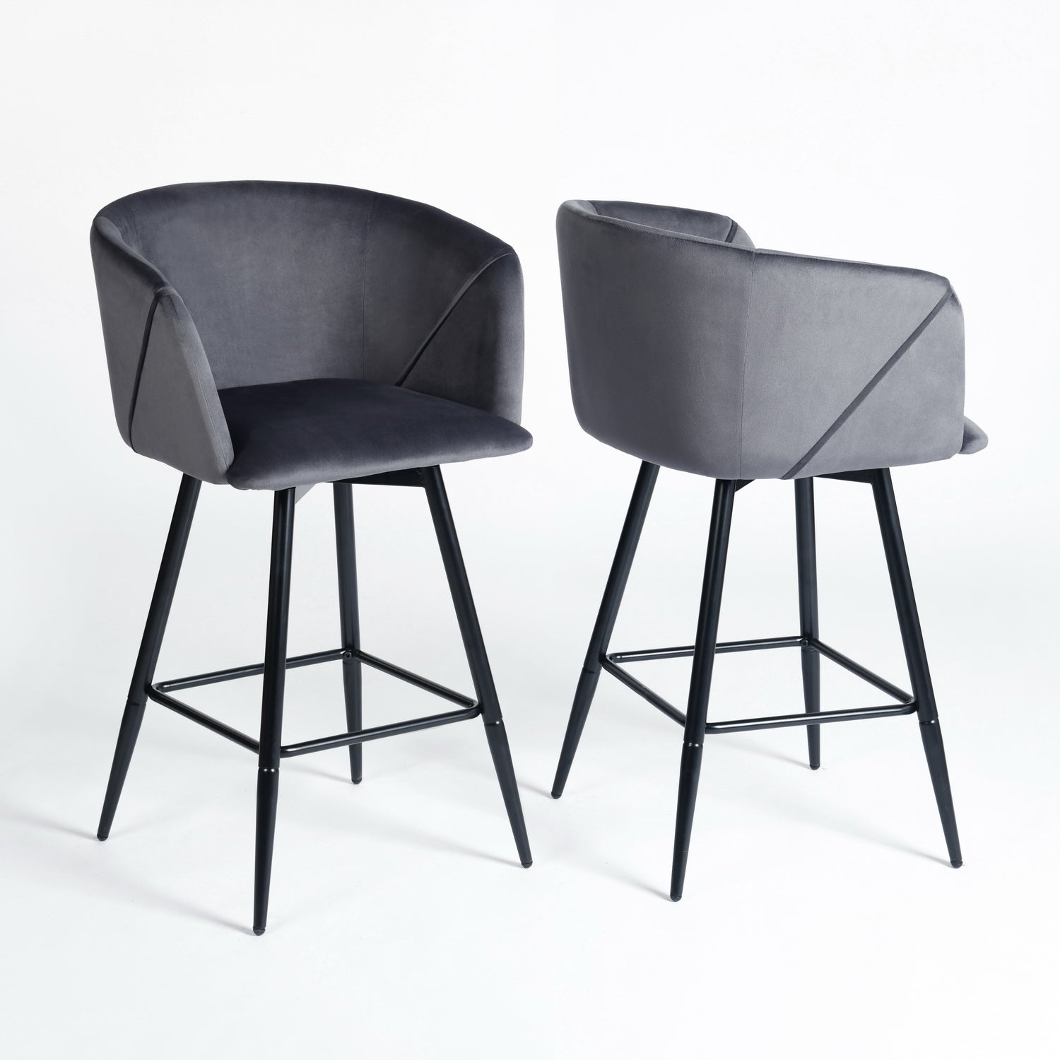 Homy Casa Aldridge Grey 2PC 26" Velvet Upholstered Counter Stools, Open Box