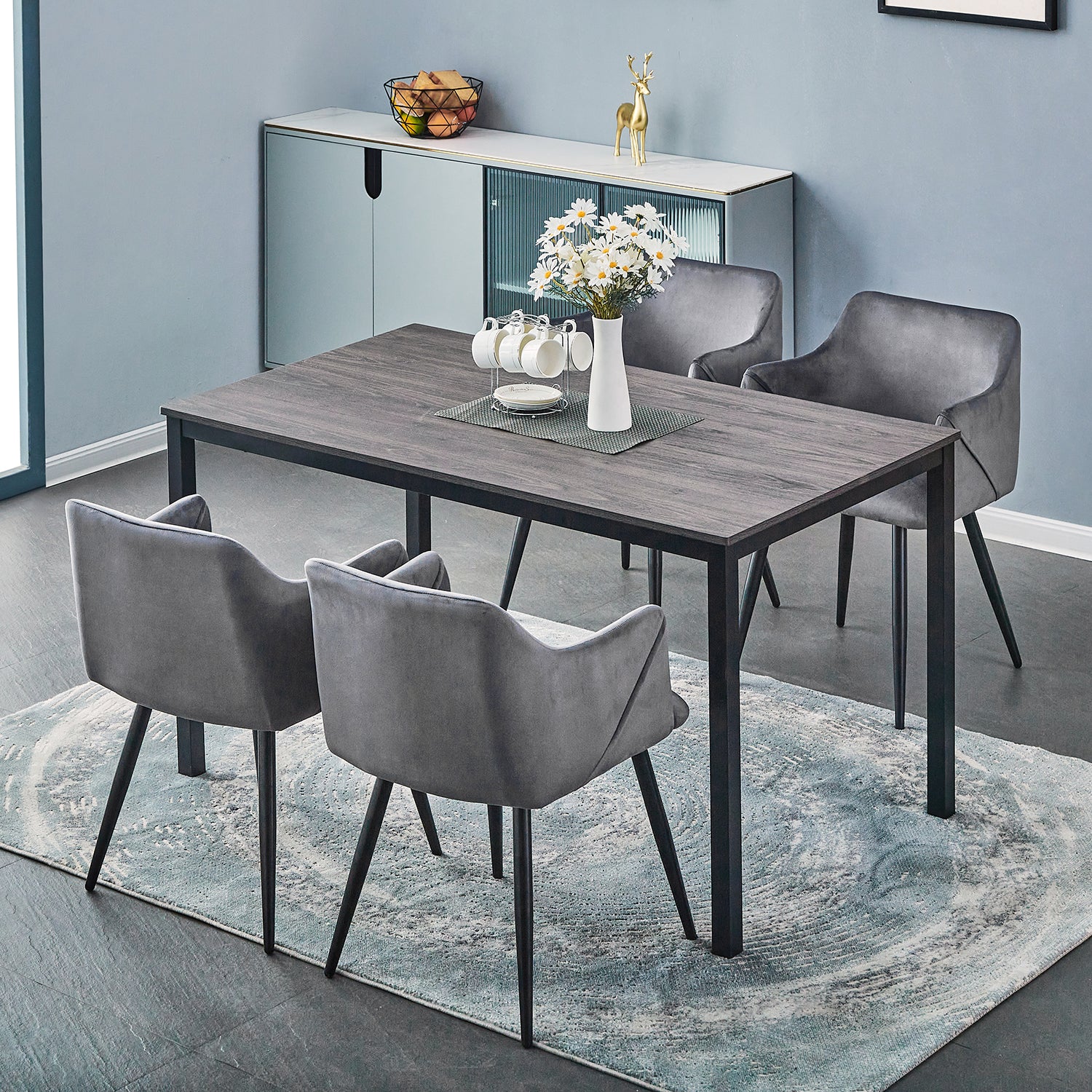 Homy Casa BRANDT WALNUT BLACK LEG 140 "55.1" Dining Table for Home and Workspace