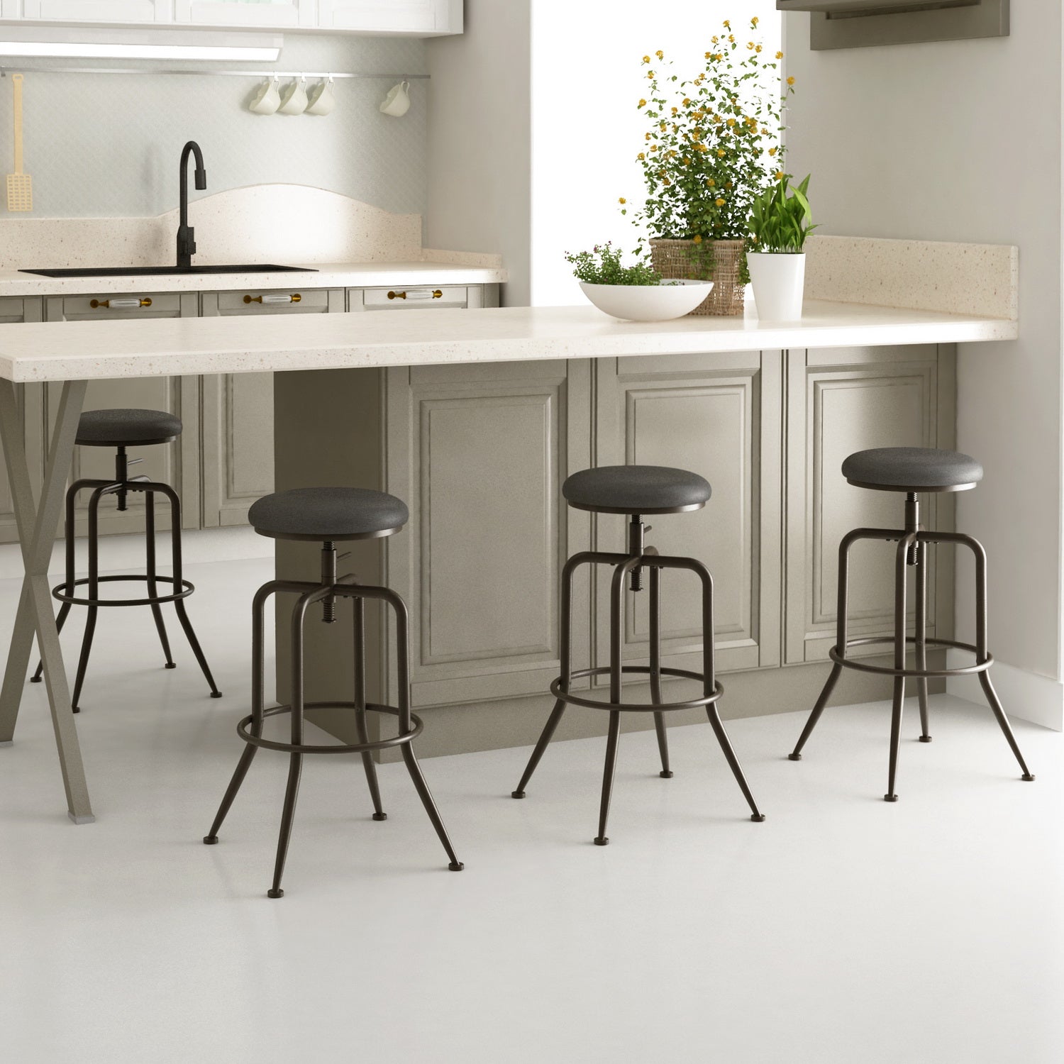 Homy Casa Anacletus 2PC Industrial Adjustable Swivel Bar Stools 27"-30" Height with Black Cushioned Seats Open Box
