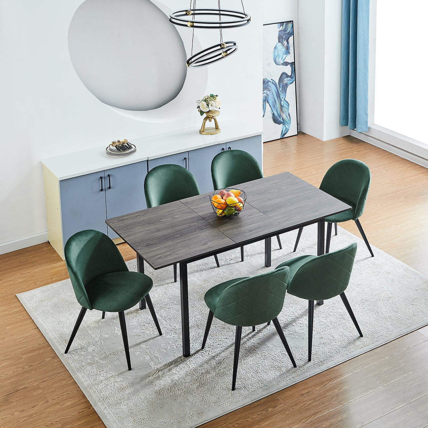 Open Box Homy Casa BARI WALNUT BLACK LEG Dining Table "47.2-63" W x 31.5" D x 29.5" H" Extendable Table for Dining Room, Office, Apartment, Home Workspace