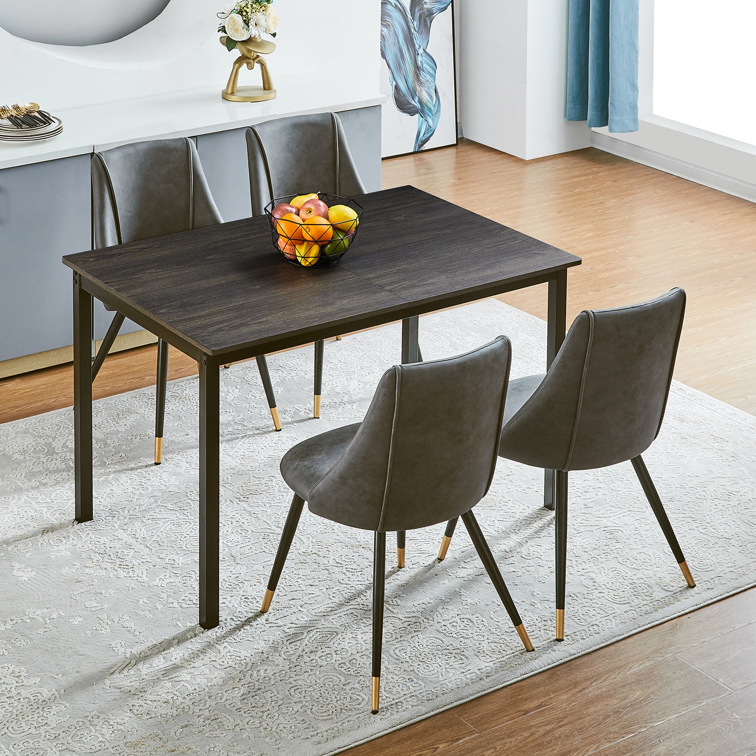 Open Box Homy Casa BARI WALNUT BLACK LEG Dining Table "47.2-63" W x 31.5" D x 29.5" H" Extendable Table for Dining Room, Office, Apartment, Home Workspace