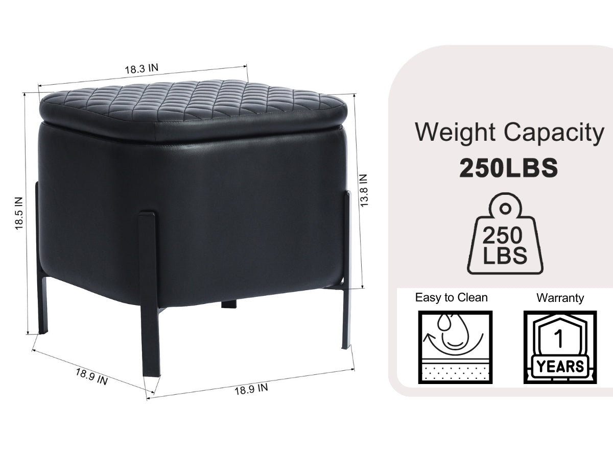 Homy Casa Bottega Modern Storage Ottoman Bench with Upholstered Seat and Hidden Storage Black,Open Box