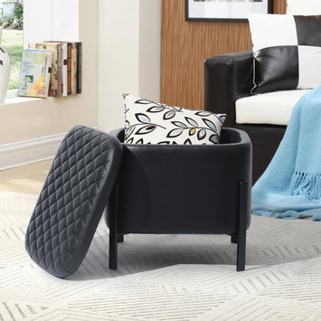 Homy Casa Bottega Modern Storage Ottoman Bench with Upholstered Seat and Hidden Storage Black,Open Box