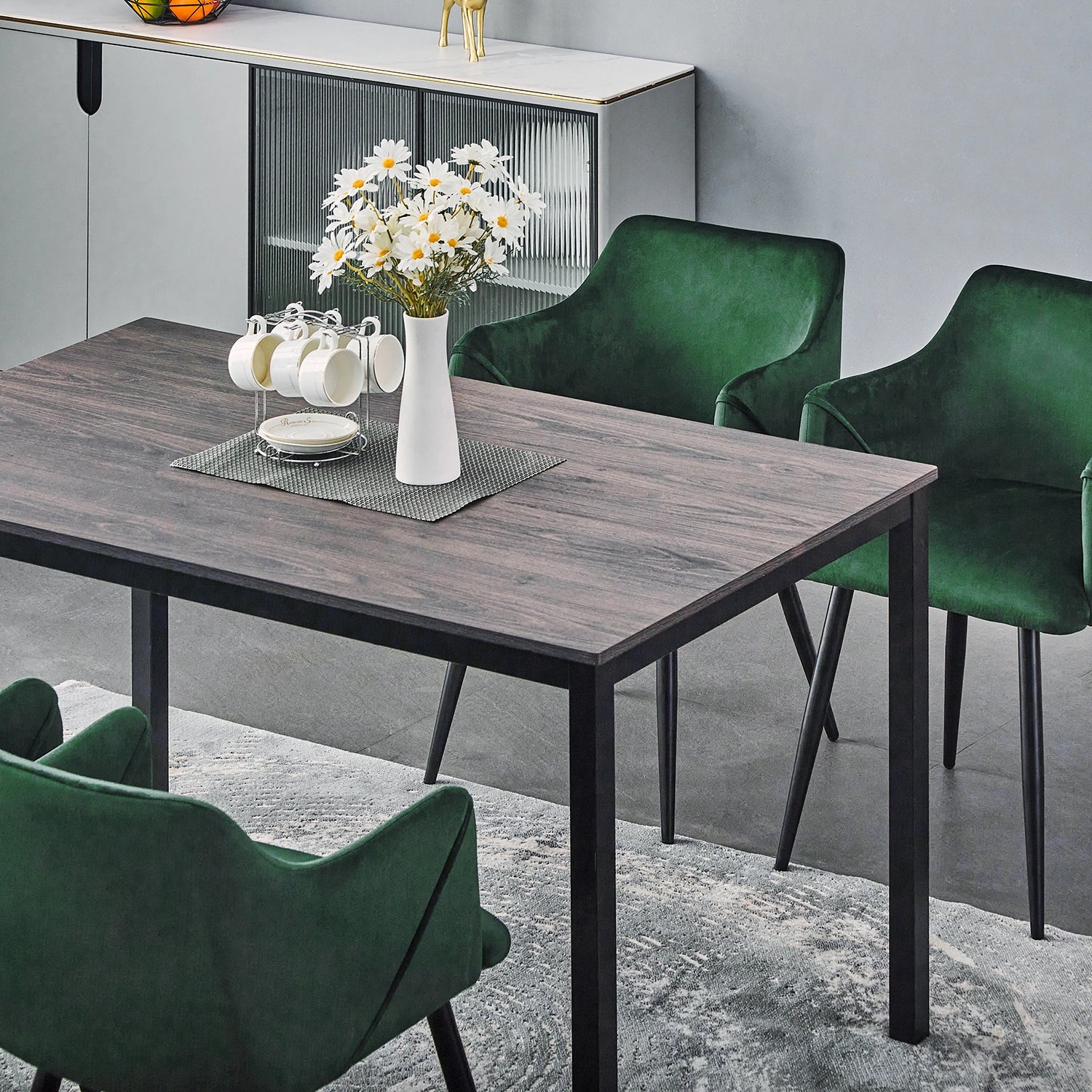 Homy Casa BRANDT WALNUT BLACK LEG 140 "55.1" Dining Table for Home and Workspace
