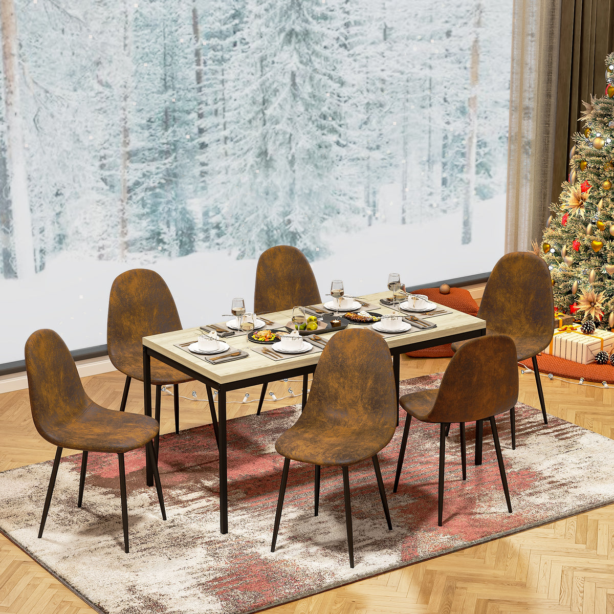 Homy Casa Charlton Industrial Faux Suede Dining Chair, Brown,Open Box