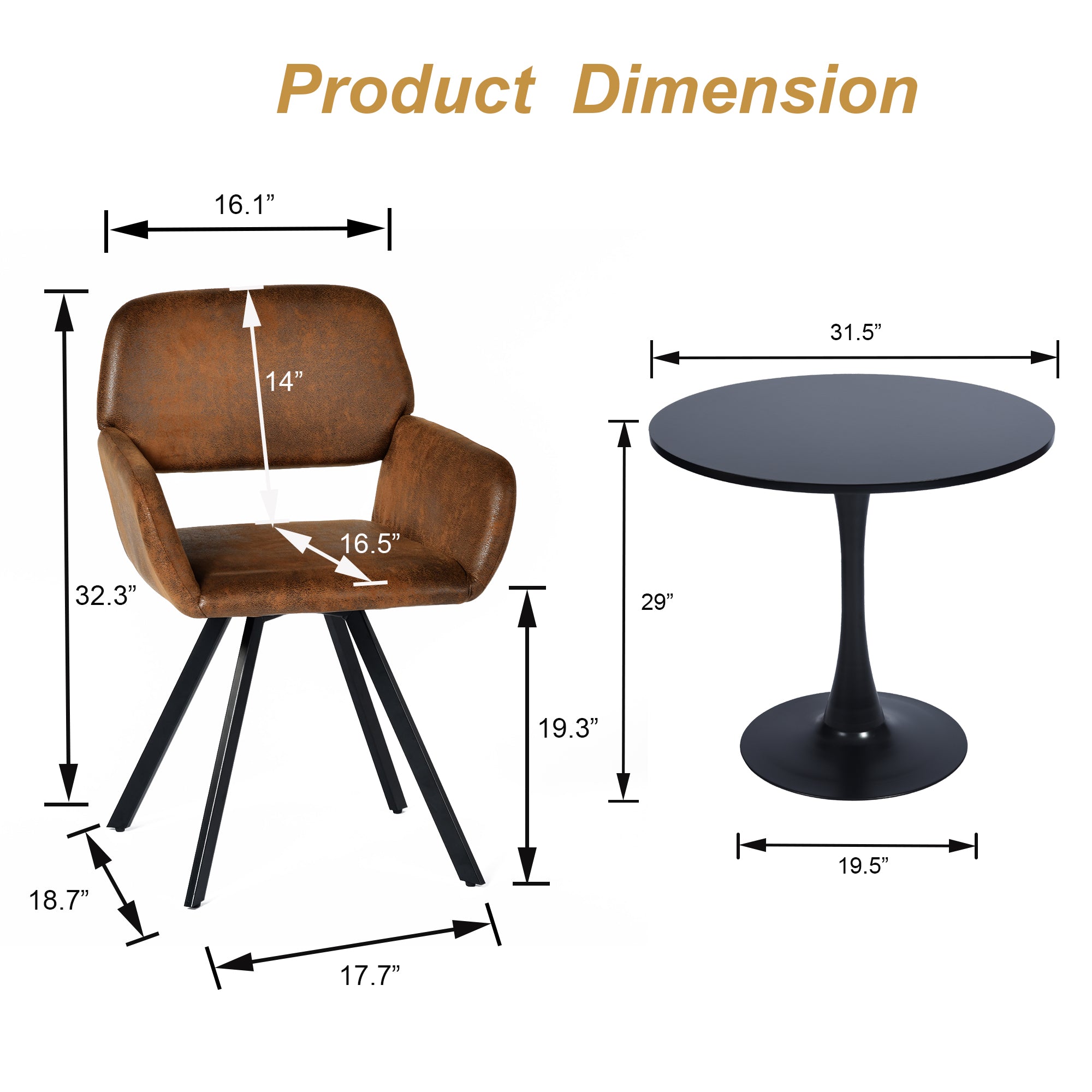 Clift 5 Piece Black Dining Table Set with 4 California Chairs, Suede Brown