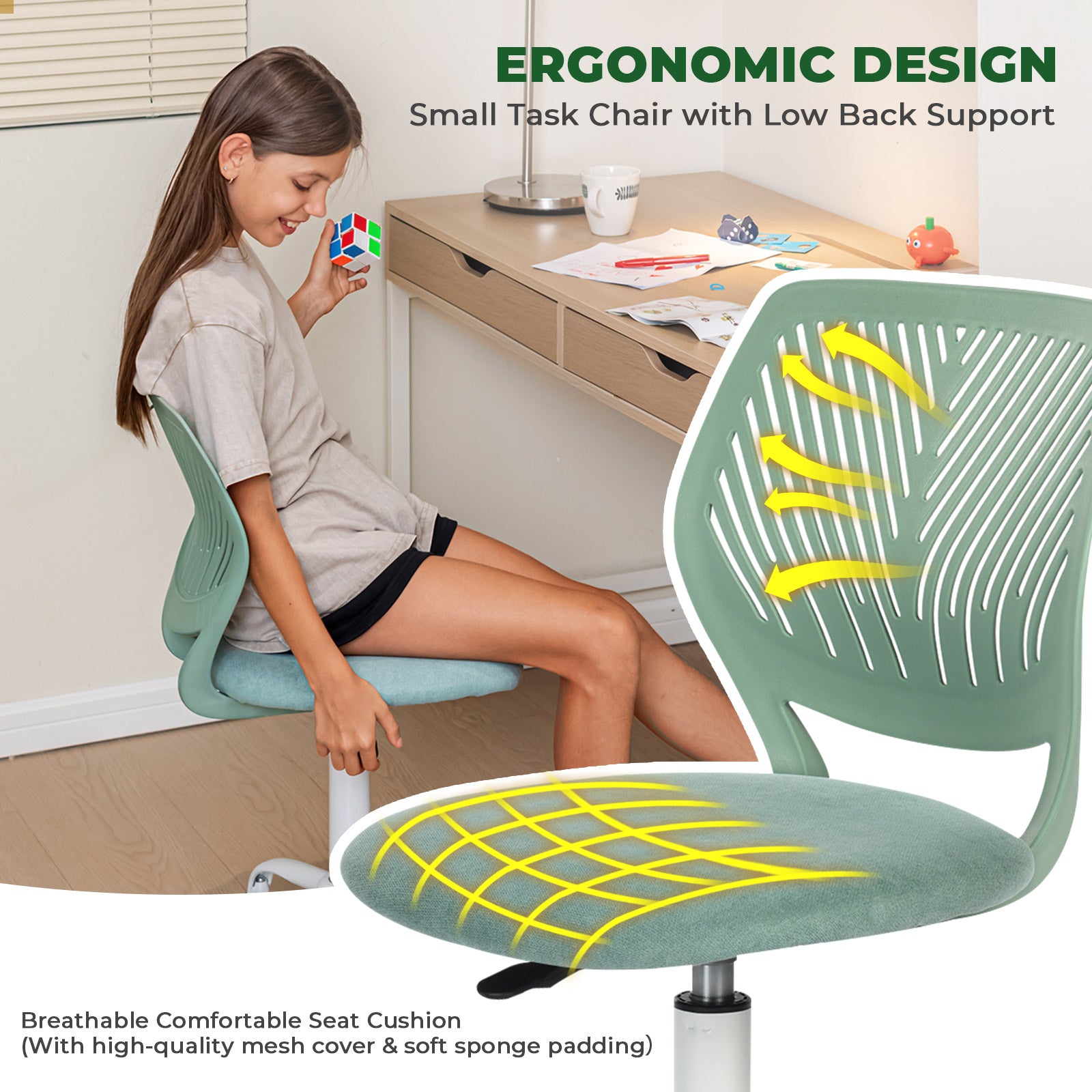 Homy Casa Carnation Morandi Aqua Green Fabric Desk Chair