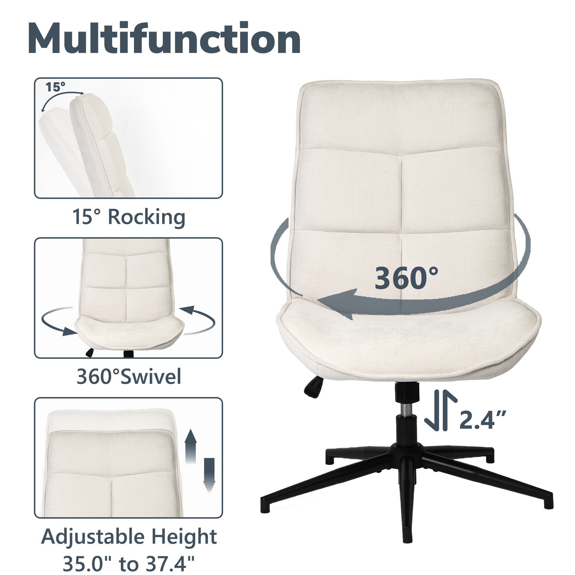 Homy Casa Charlotte Swivel Adjustable Height Accent Chair in Beige