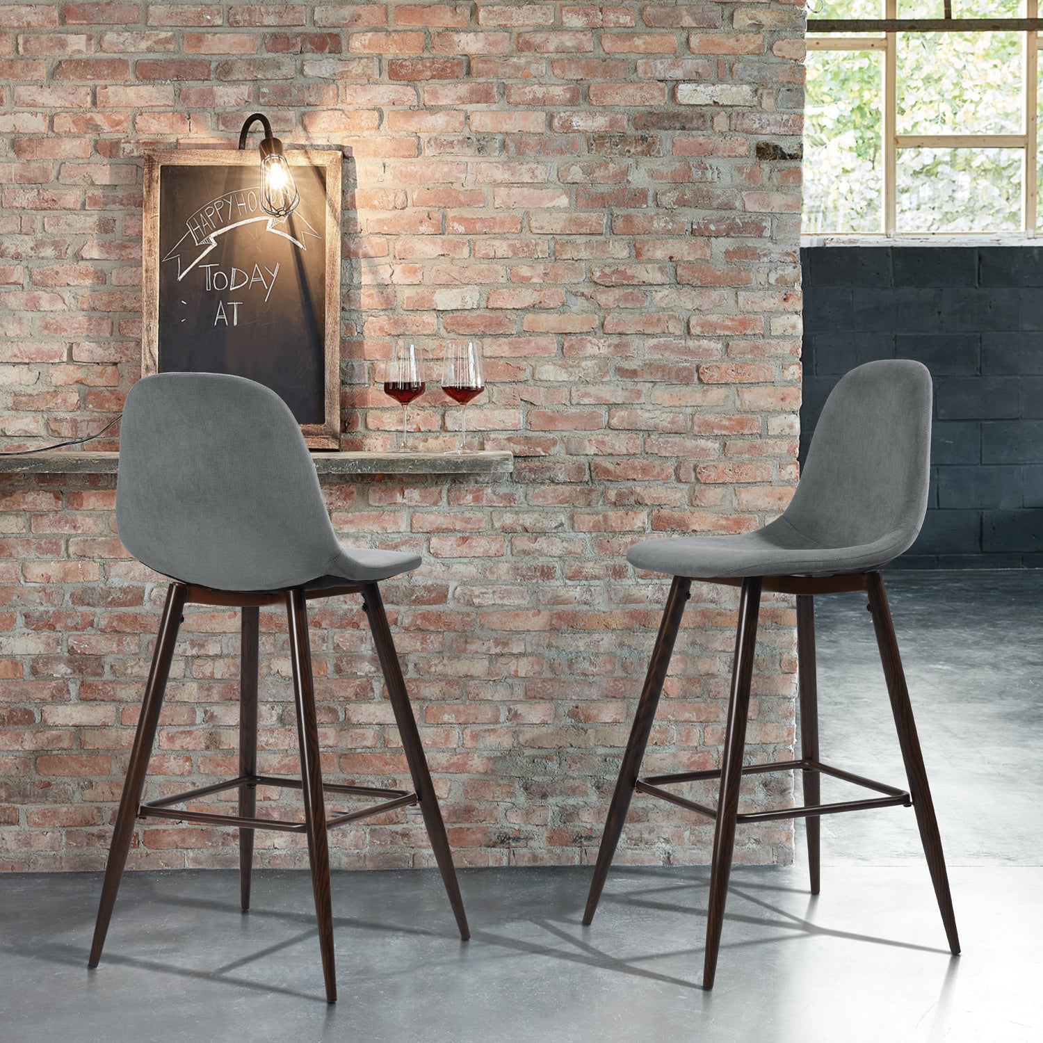 Charlton 26" Upholstered Counter Height Bar Stools with Back Set of 2-HOMY CASA