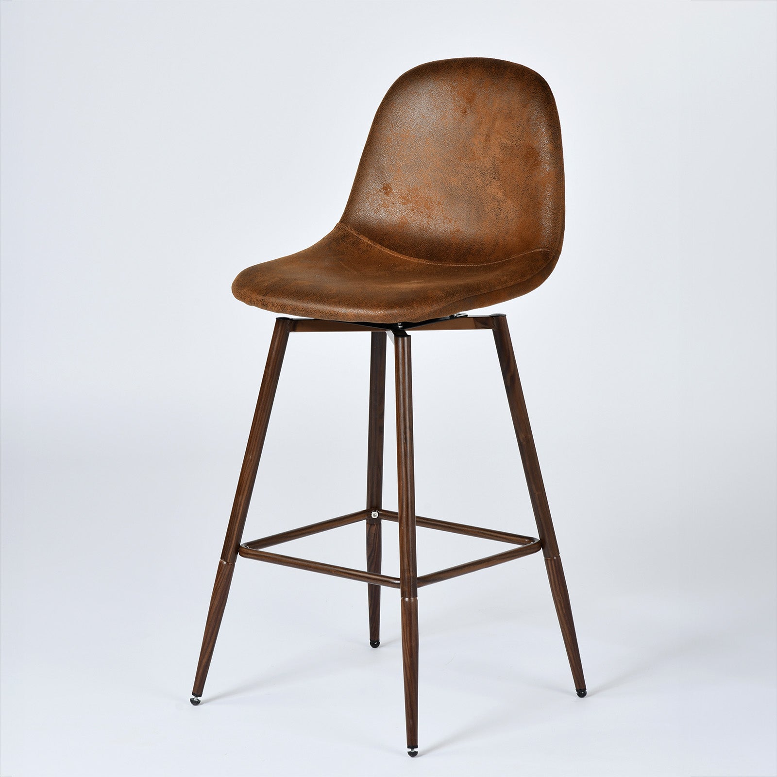 Homy Casa Charlton Counter 2PC Bar Stool Suede Brown Swivel Chair Open Box