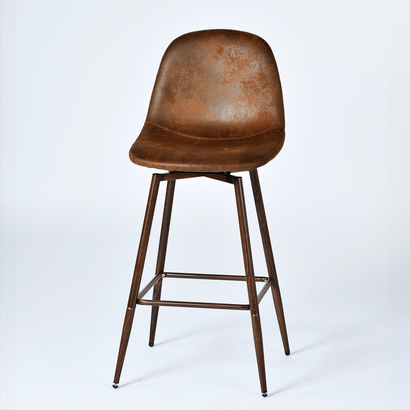 Homy Casa Charlton Counter 2PC Bar Stool Suede Brown Swivel Chair Open Box