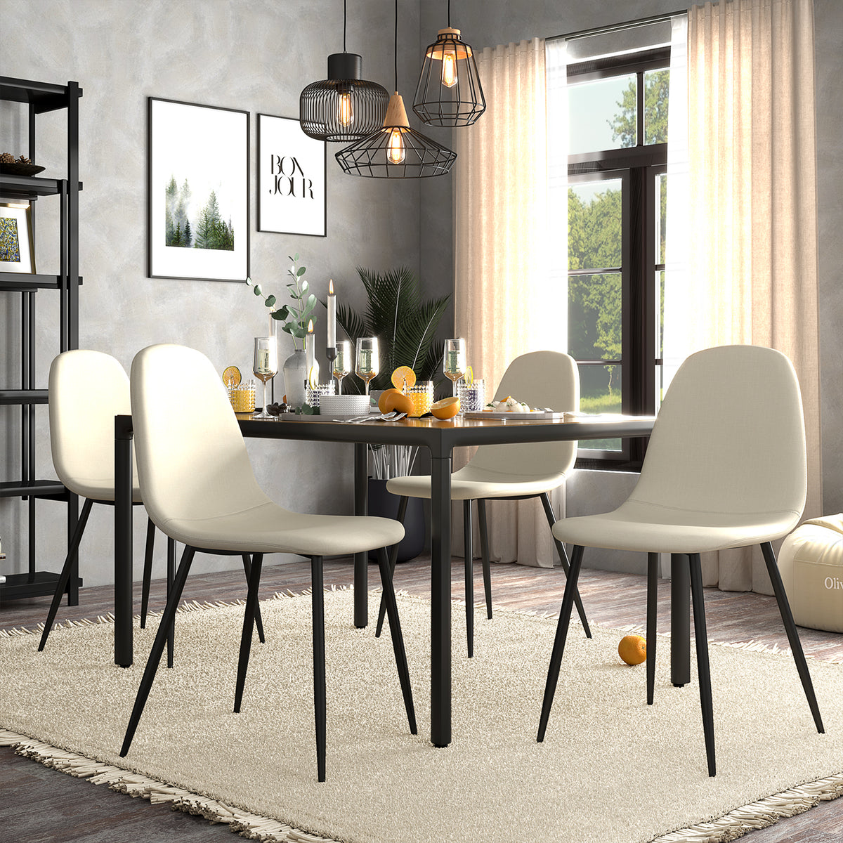 Homy Casa Charlton 4PC Beige Fabric Dining Chairs for Kitchen & Dining Room