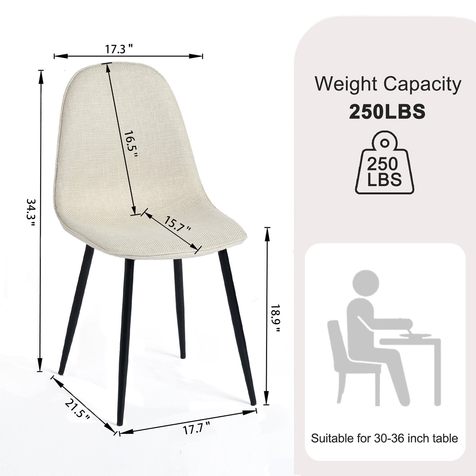Homy Casa CHARLTON 4PC FABRIC KHAKI Beige Dining Chair