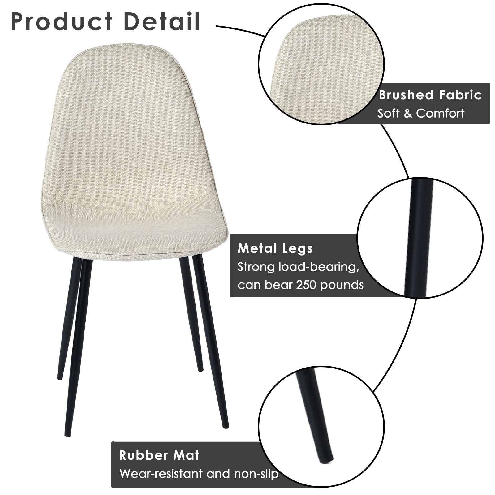 Homy Casa CHARLTON 4PC FABRIC KHAKI Beige Dining Chair