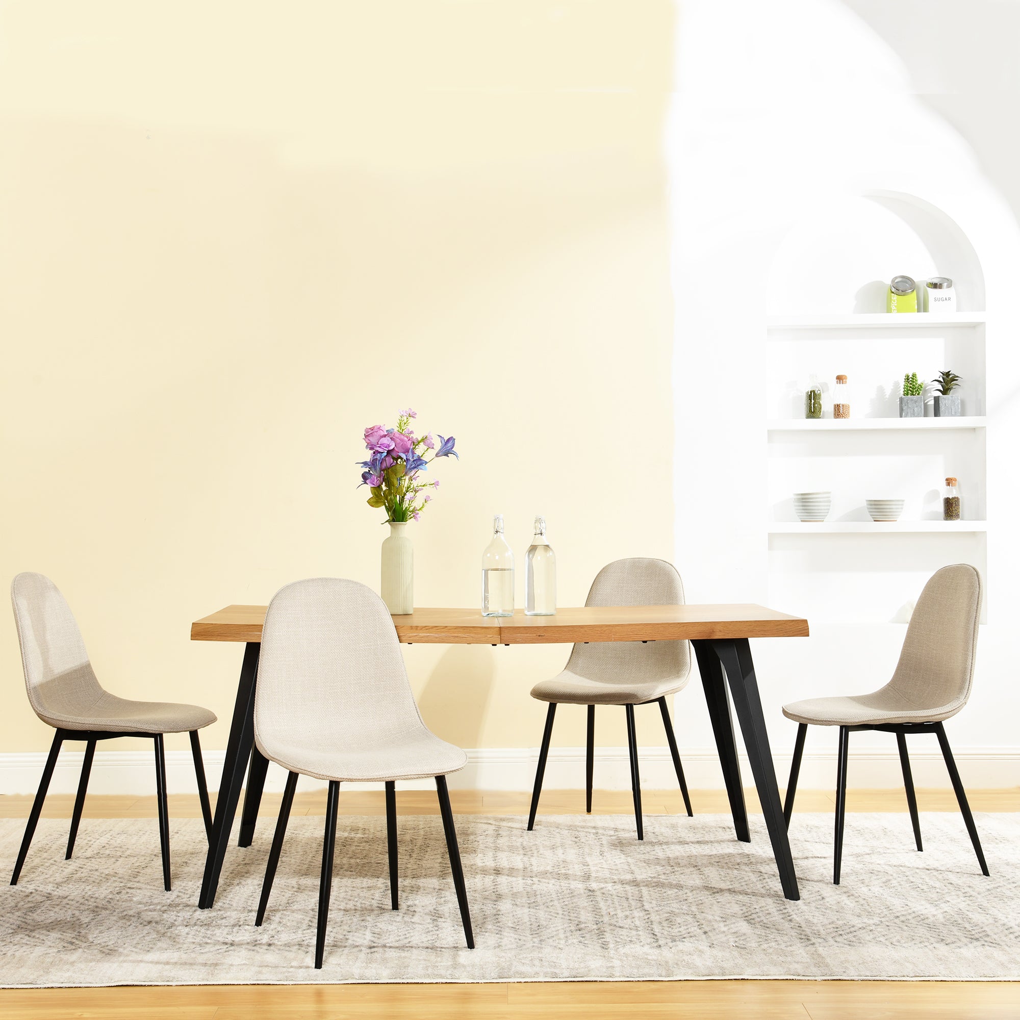 Charlton 4PC Chenille Fabric Dining Chair with Wooden Metal Legs