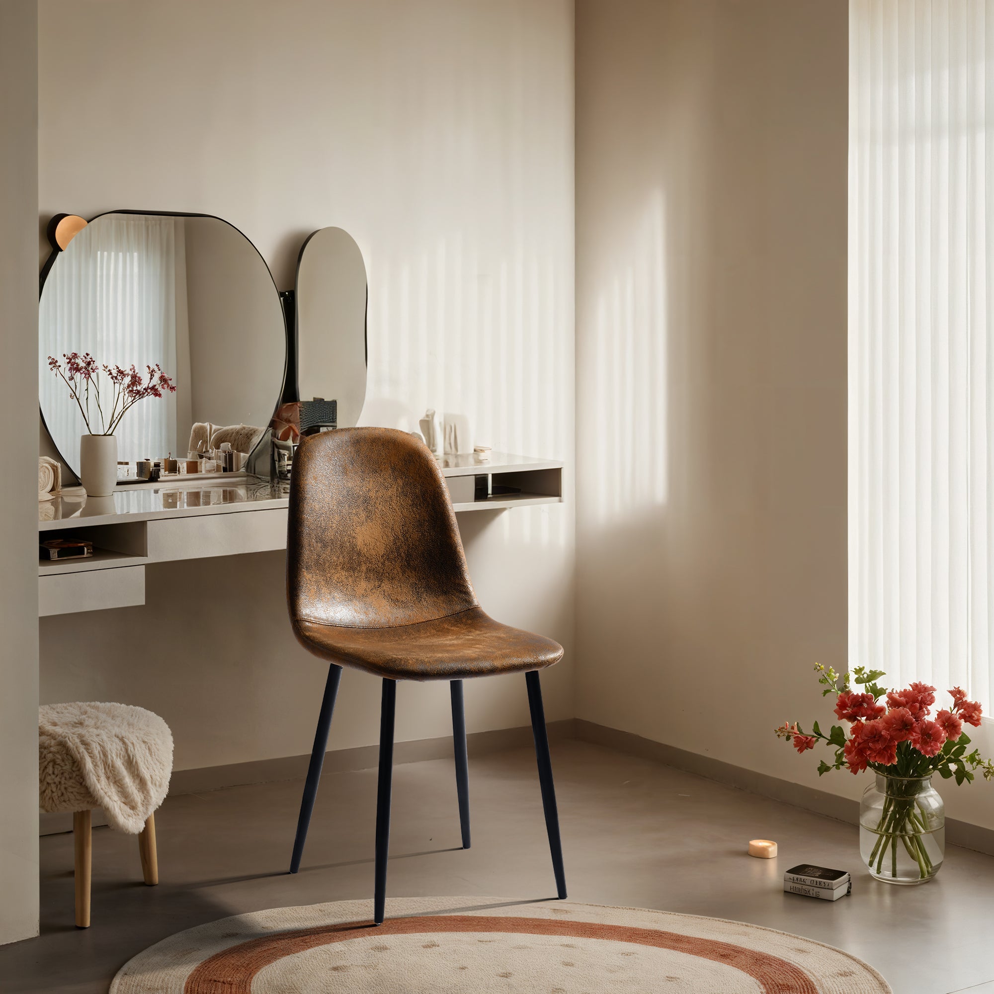 Homy Casa CHARLTON SUEDE BROWN Dining Chair "16.14" x 19.69" x 33.07" for Home and Office