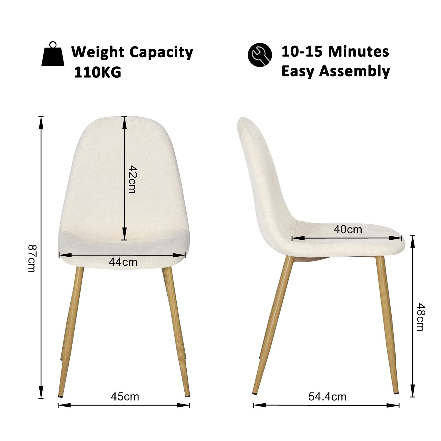 Open Box Homy Casa CHARLTON TERRY BEIGE OAK LEG Dining Chair "17.32 x 20.87 x 34.25 in" Modern Seating for Home and Office
