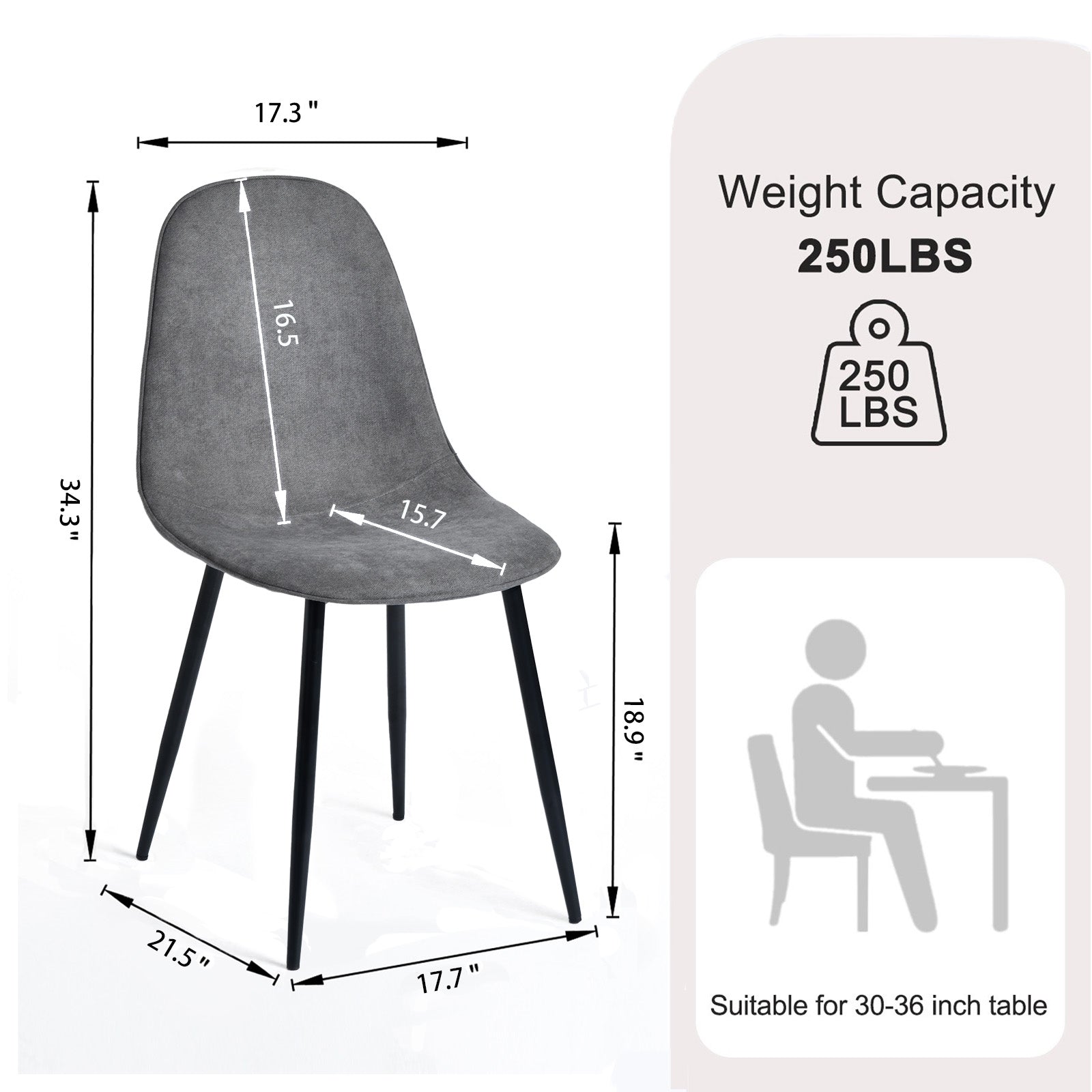 Charlton Terry Fabric Shell Dining Chairs with Waisted Back Set of 4