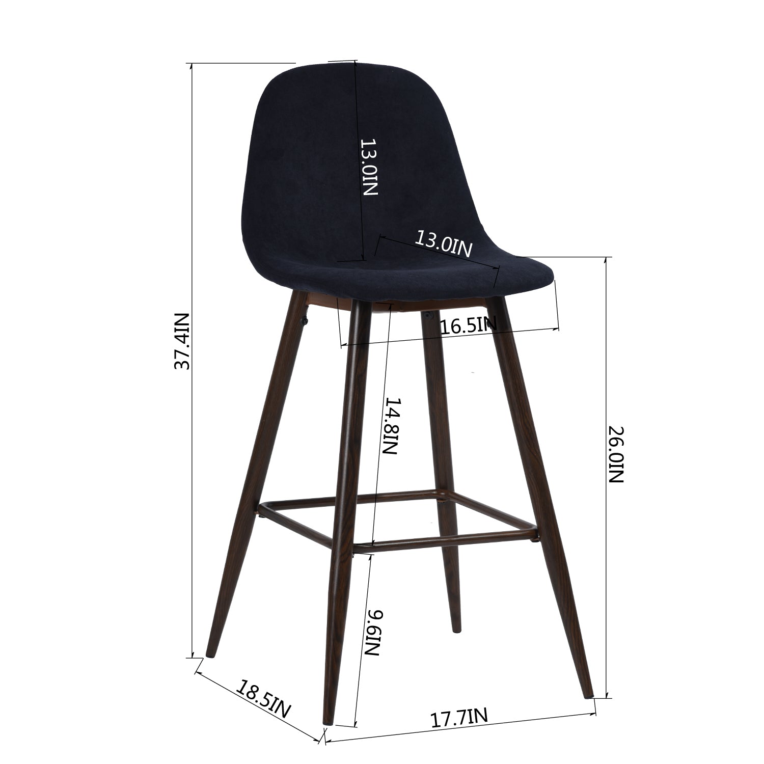 Homy Casa Charlton 26" Counter Swivel Barstool Navy Blue Terry Walnut Metal Leg for Bar or Kitchen Island Open Box