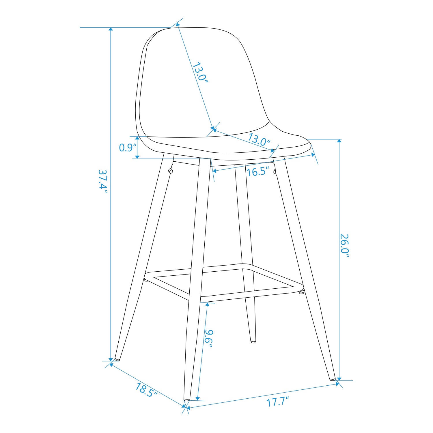 Open Box Homy Casa CHARLTON COUNTER 26" Navy Blue Terry Barstool with Walnut Metal Legs - Bar Stool Seating