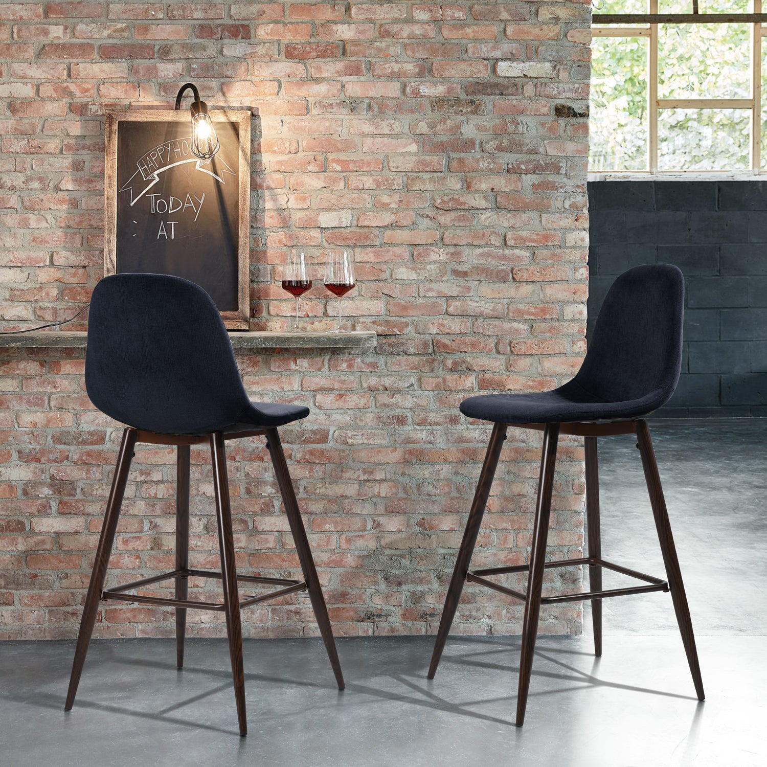 Open Box Homy Casa CHARLTON COUNTER 26" Navy Blue Terry Barstool with Walnut Metal Legs - Bar Stool Seating
