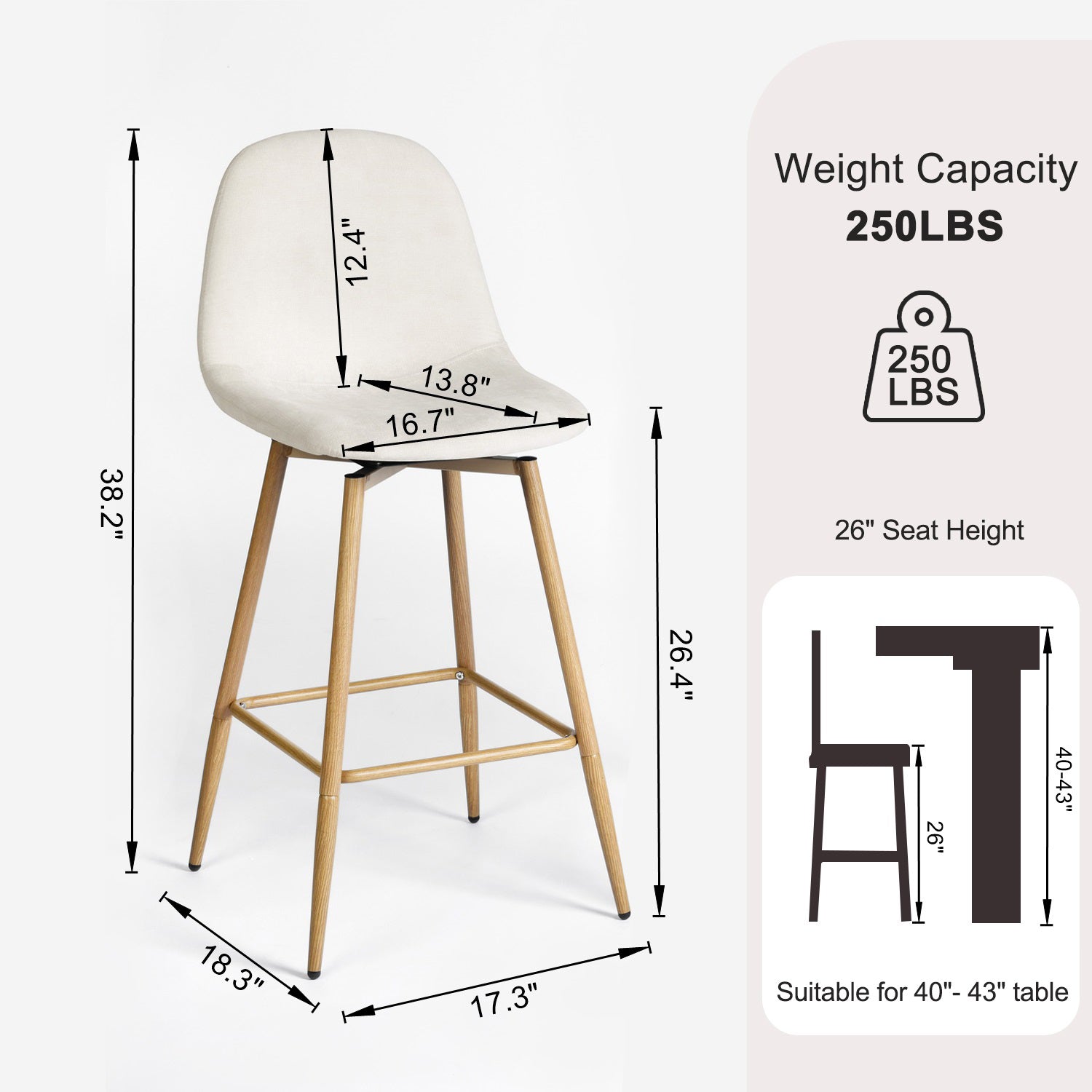 Homy Casa Charlton 26" Swivel Counter Height Bar Stools with Oak Metal Legs Set of 2