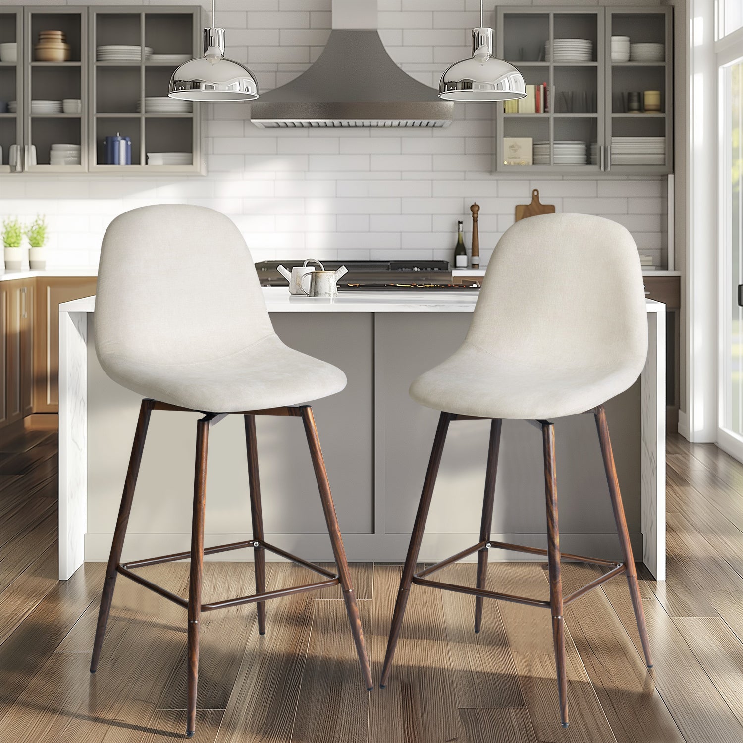 Charlton 26" Swivel Counter Height Bar Stools with Walnut Metal Legs Set of 2