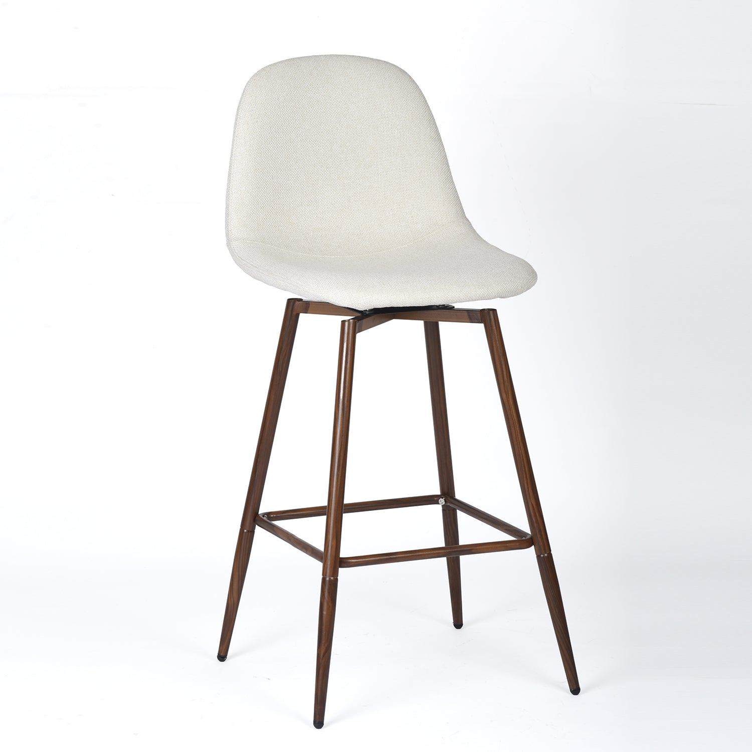Homy Casa Charlton 26" Swivel Counter Barstool, Beige Fabric & Walnut Metal Legs