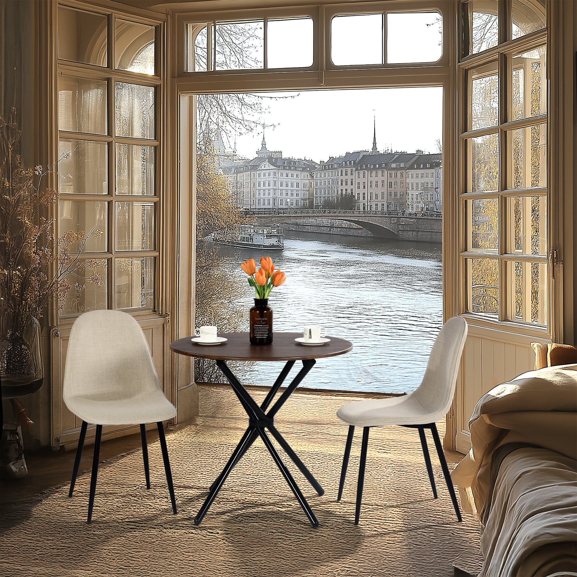 Charlton Tweed Dining Chair Set of 4 with Splayed Metal Legs