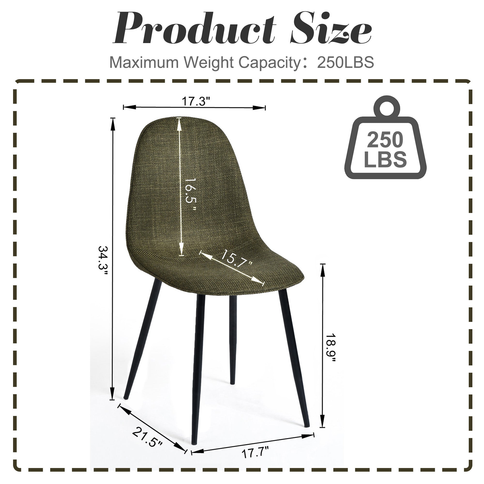 Open Box Homy Casa CHARLTON FABRIC LIME GREEN Dining Chair "17.32 x 20.87 x 33.86 in" Modern Seating for Kitchen & Dining Room