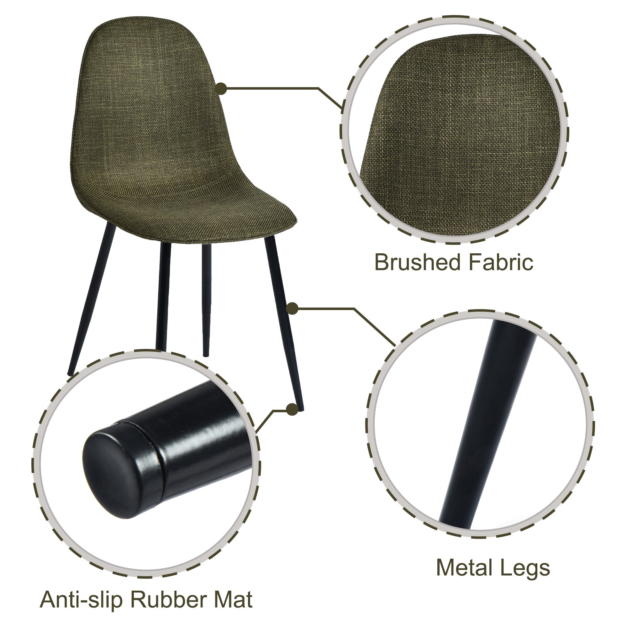 Open Box Homy Casa CHARLTON FABRIC LIME GREEN Dining Chair "17.32 x 20.87 x 33.86 in" Modern Seating for Kitchen & Dining Room