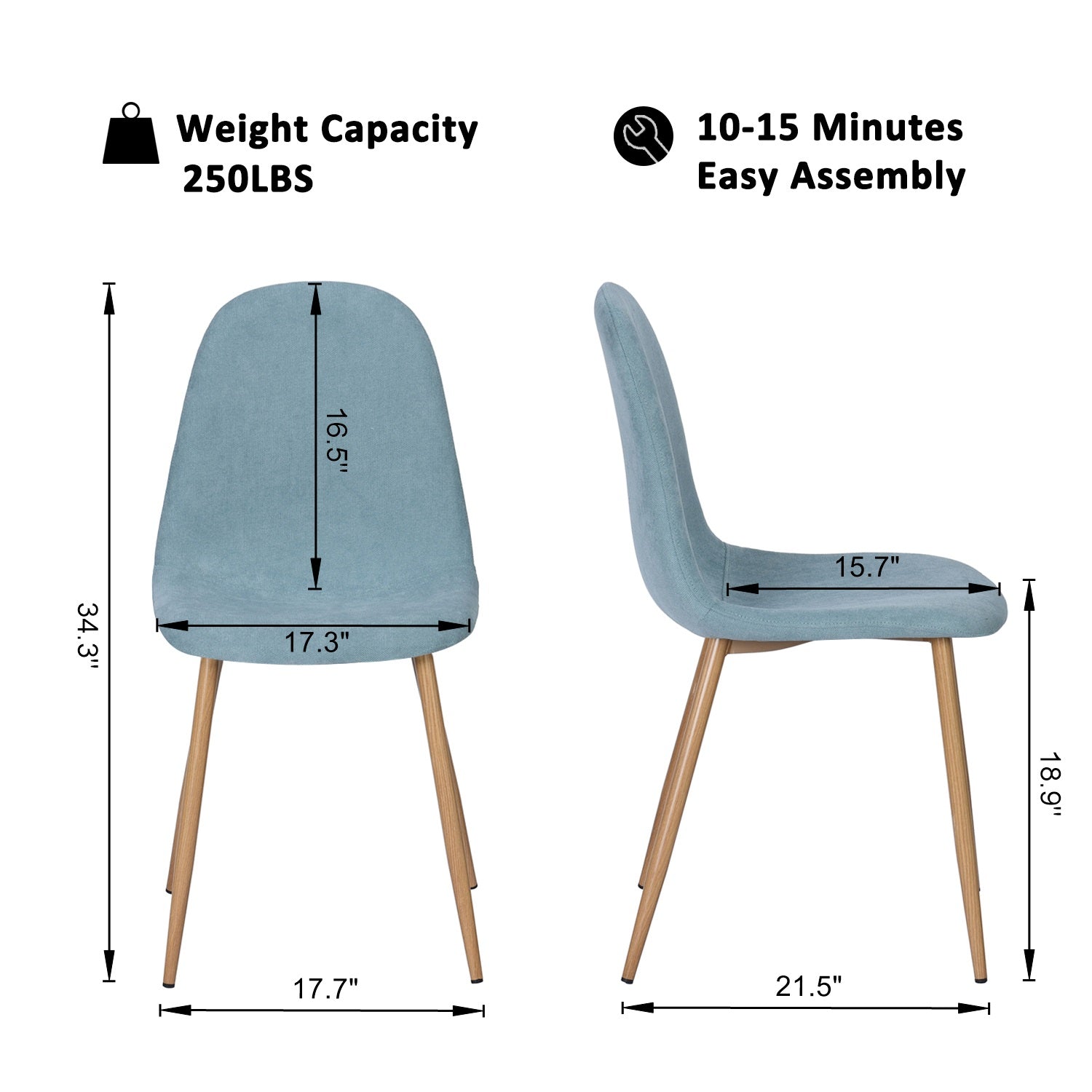 Homy Casa Charlton Modern Fabric Dining Chair, Mint,Open Box