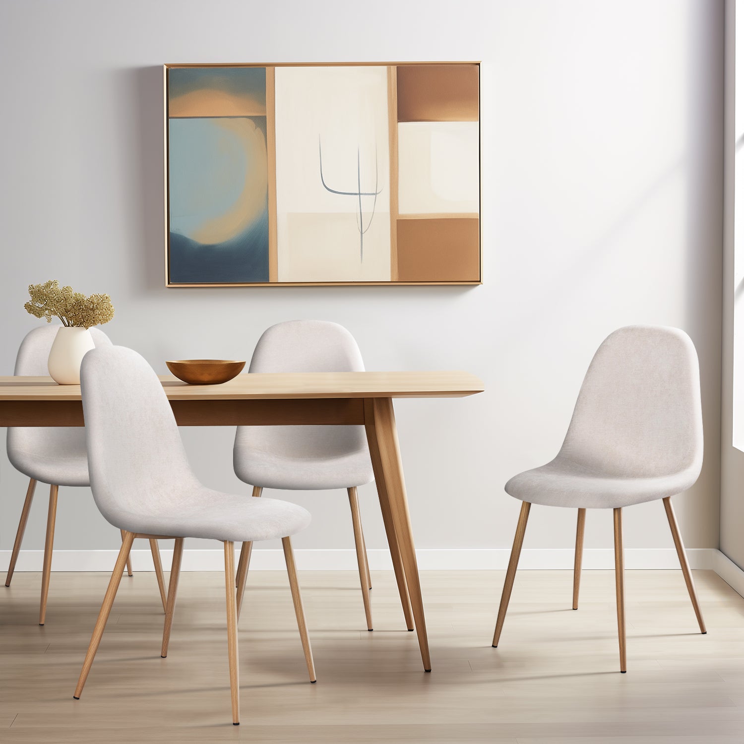 Open Box Homy Casa CHARLTON TERRY BEIGE OAK LEG Dining Chair "17.32 x 20.87 x 34.25 in" Modern Seating for Home and Office