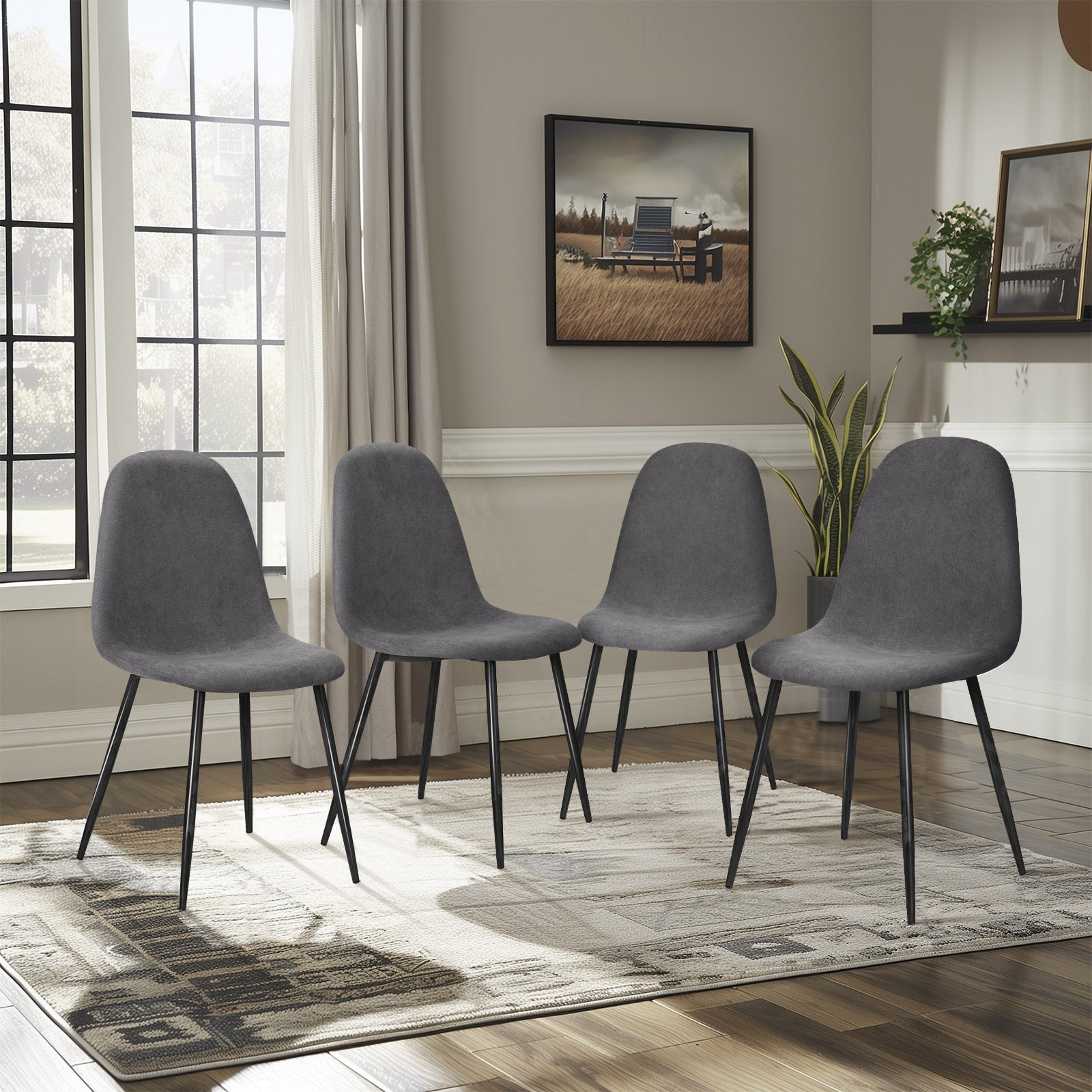 Homy Casa Charlton 4PC Terry Grey Fabric Dining Chairs, Open Box