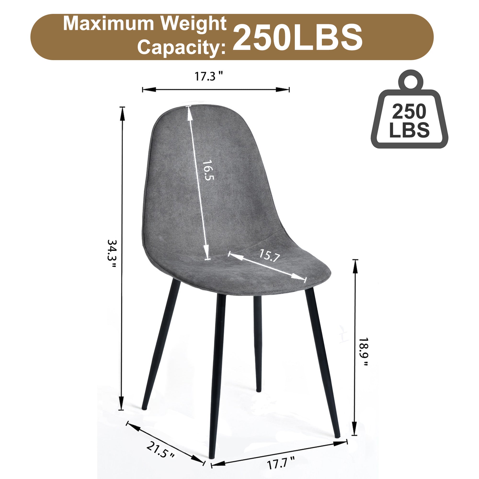 Homy Casa SORIAN + CHARLTON 5PC Dining Set 63" Table with 4 Grey Terry Fabric Chairs, Black Metal Legs