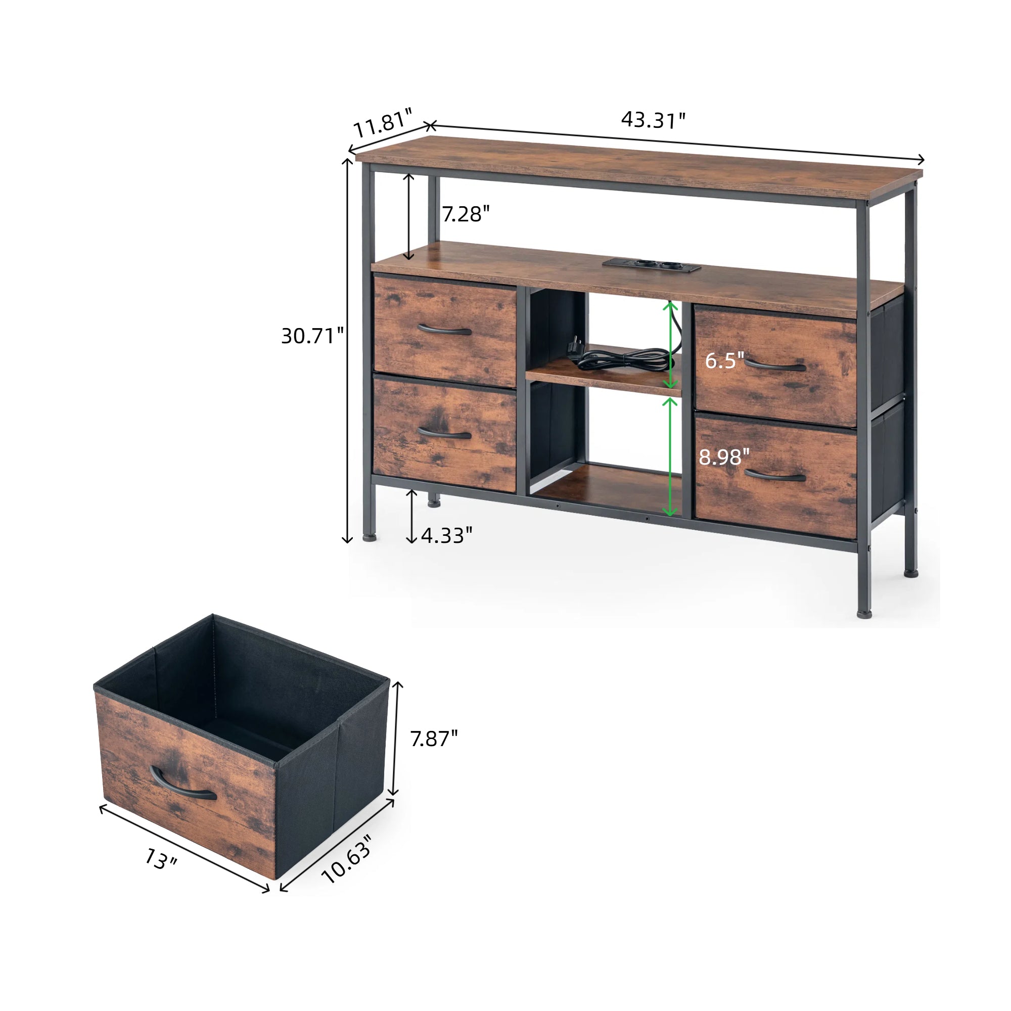 Homy Casa Clay 43.3“ Entertainment Center with Charging Station and 4 Drawers