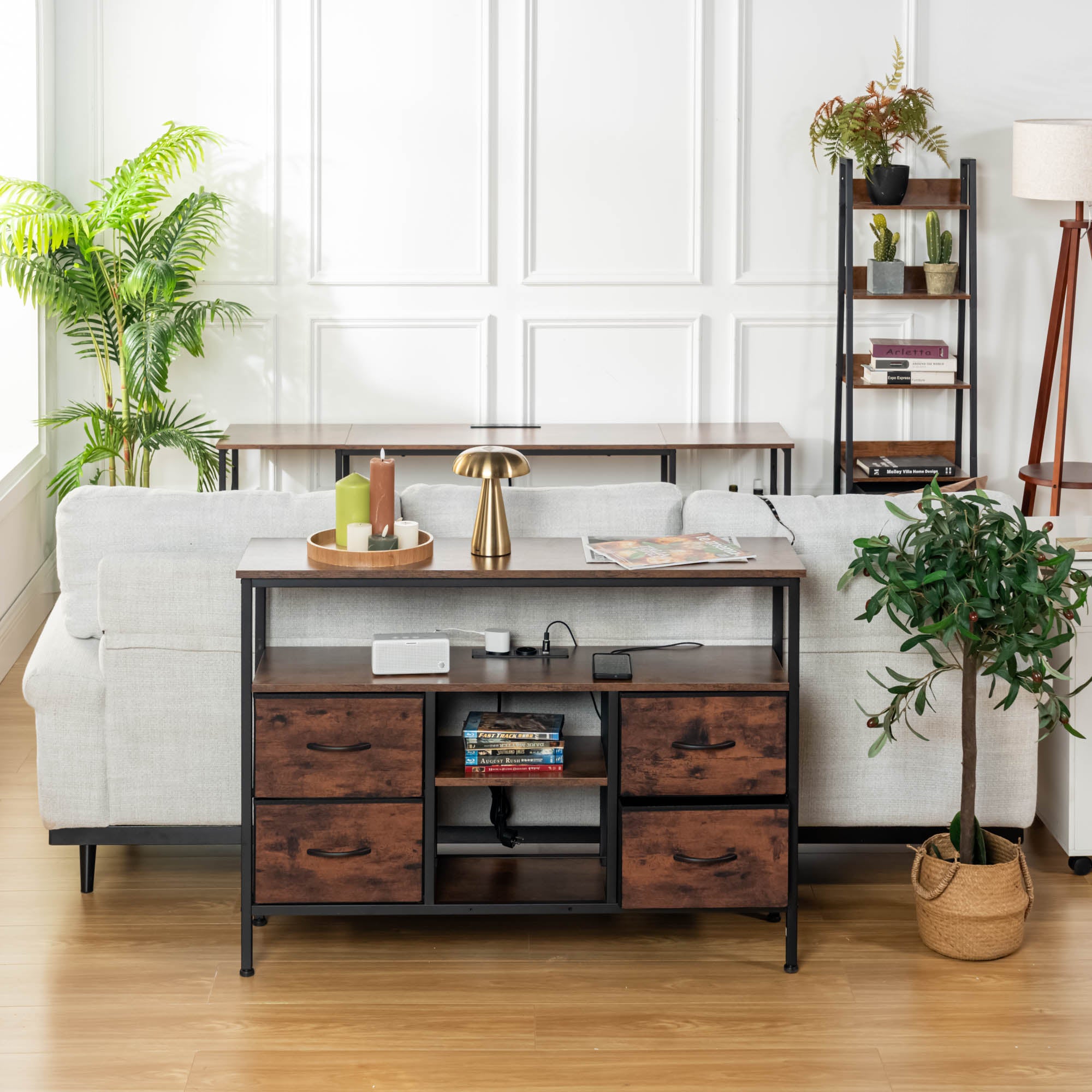 Homy Casa Clay 43.3“ Entertainment Center with Charging Station and 4 Drawers
