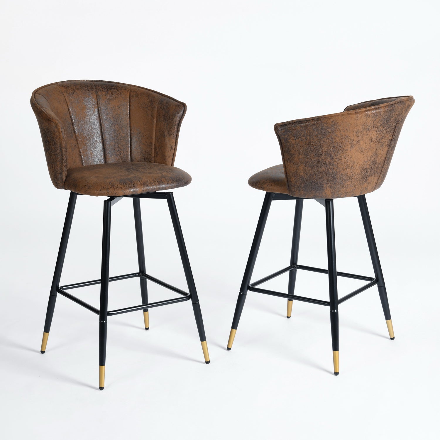 Doncic 26" Antique Suede Counter Height Bar Stool Set of 2 with Gold-Tipped Steel Legs