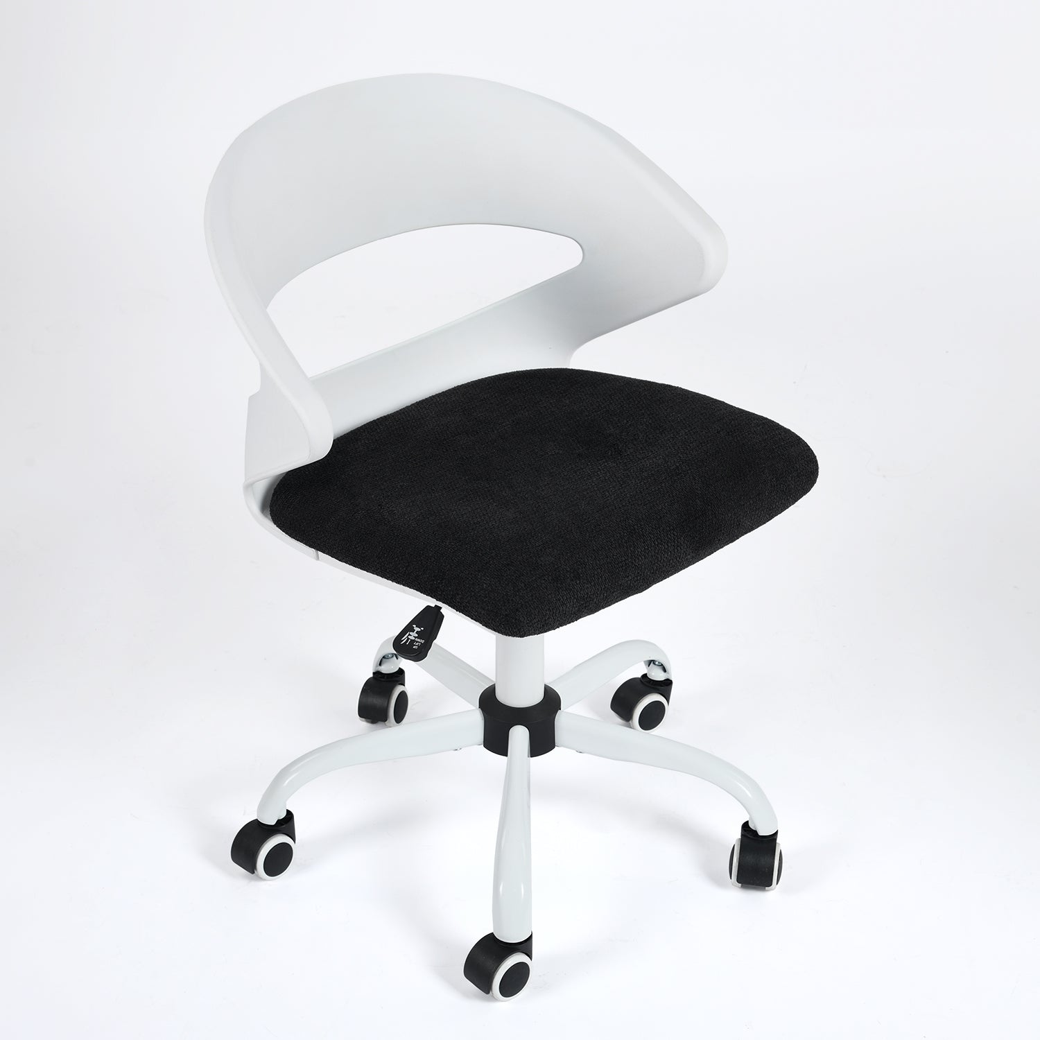 dot black office chair- shell shape plastic backrest with white metal base - sleek and modern for workspace