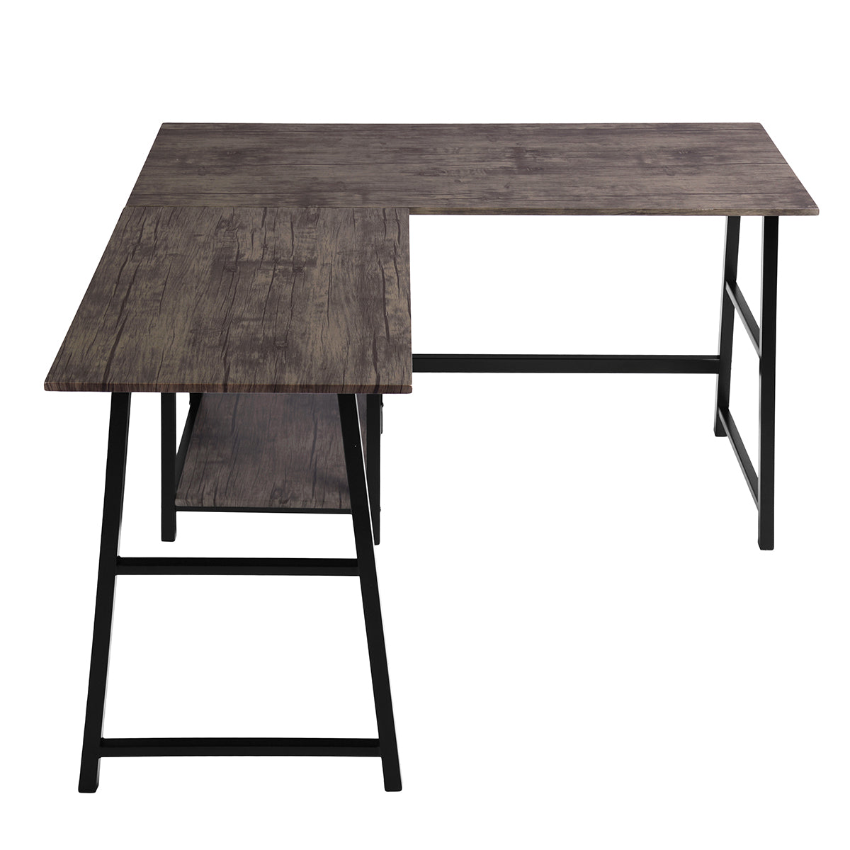 Homy Casa DROGBA+ROSS 2PC Office Furniture Set Corner Desk & Adjustable Faux Suede Chair in Walnut Brown Open Box