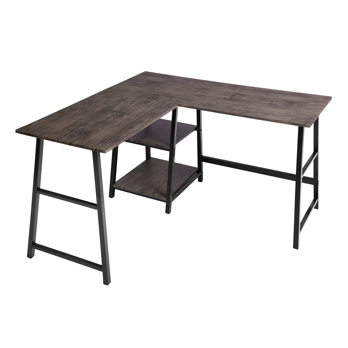 Homy Casa DROGBA+ROSS 2PC Office Furniture Set Corner Desk & Adjustable Faux Suede Chair in Walnut Brown Open Box