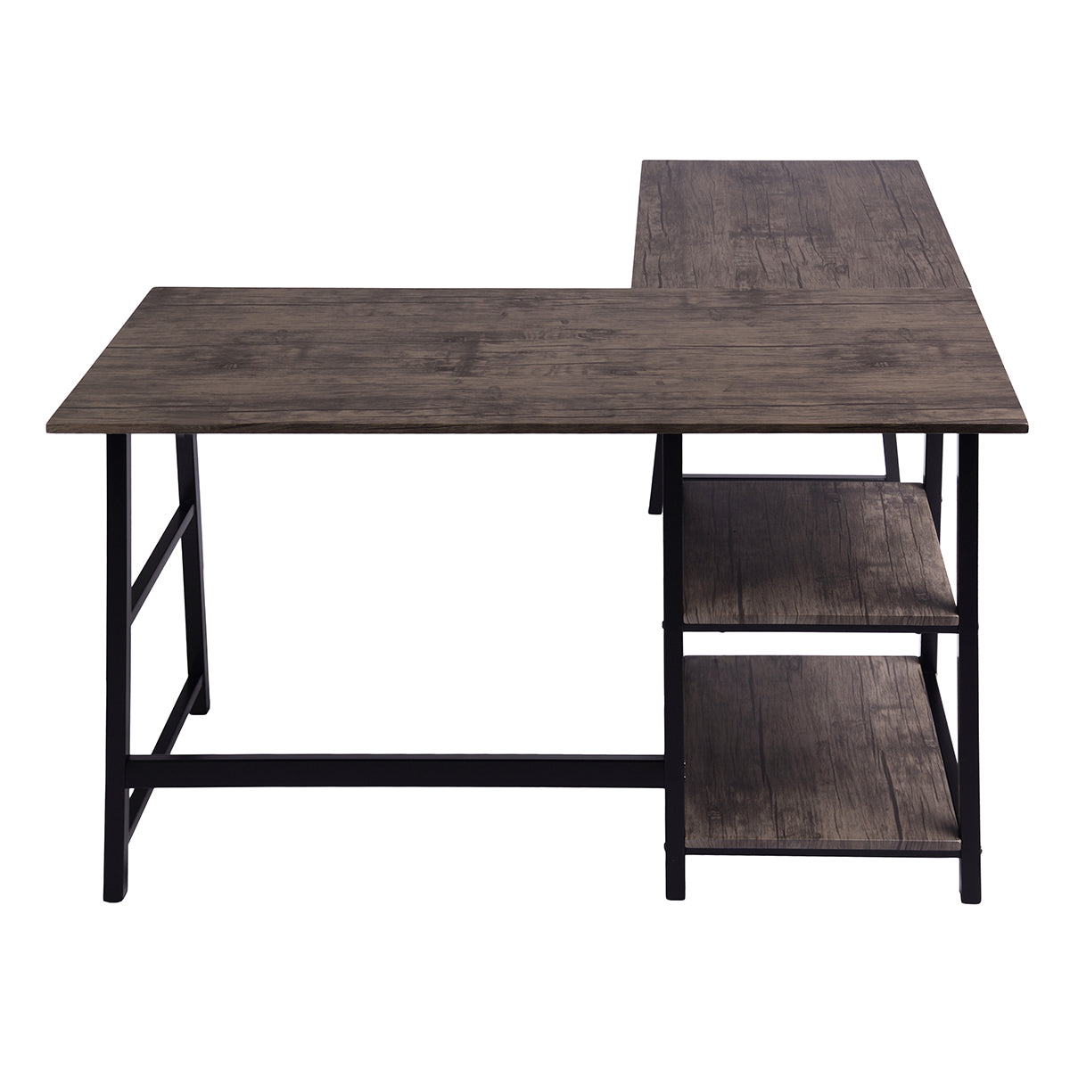 Homy Casa DROGBA+ROSS 2PC Office Furniture Set Corner Desk & Adjustable Faux Suede Chair in Walnut Brown Open Box