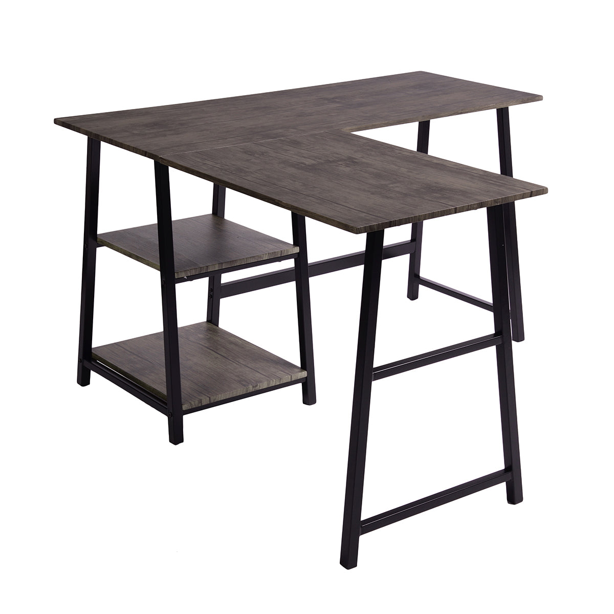 Homy Casa DROGBA+ROSS 2PC Office Furniture Set Corner Desk & Adjustable Faux Suede Chair in Walnut Brown Open Box