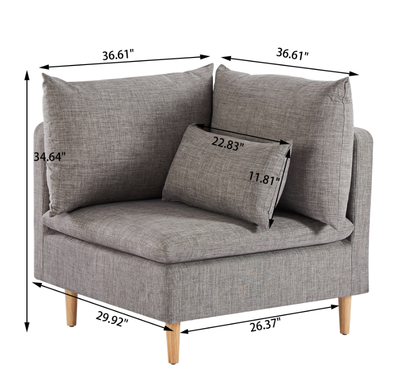 Edeline Modular Sofa in Grey Fabric with Cushions