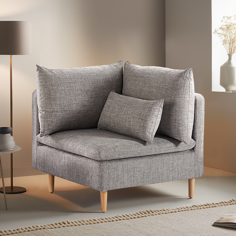 Edeline Modular Sofa in Grey Fabric with Cushions